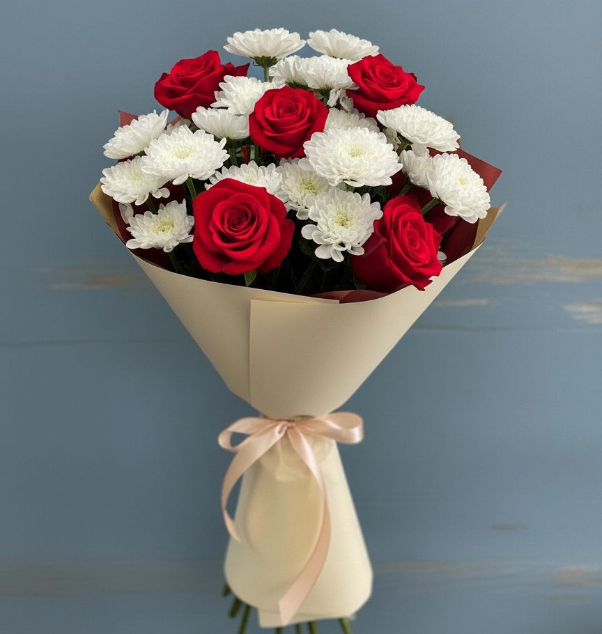 Букет цветов из: Розы и Хризантемы в Шайковке