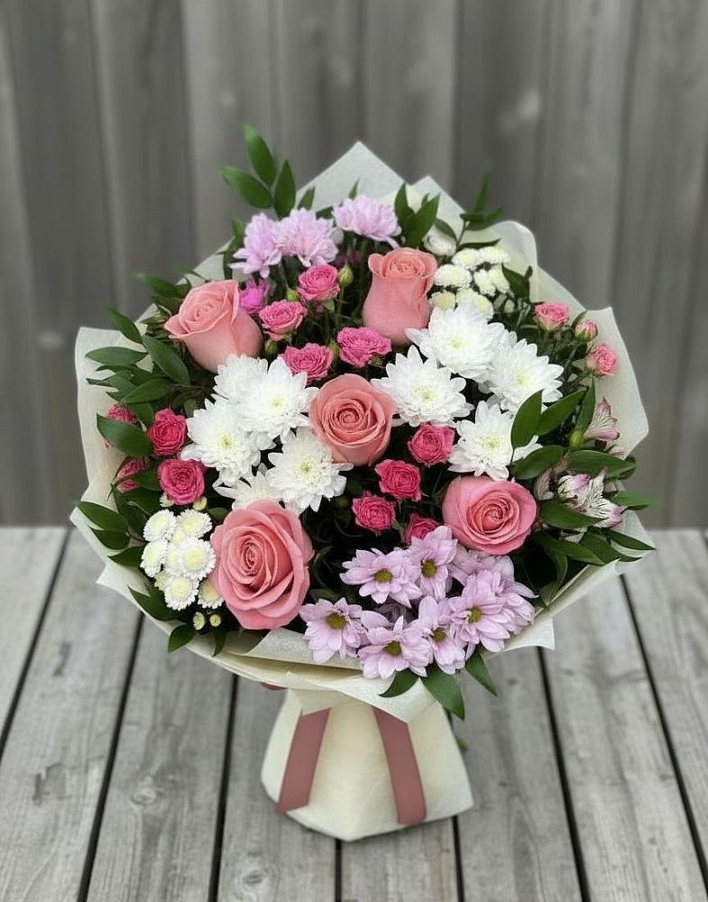 Букет цветов из: Альстромерии, Гвоздики, Розы и Хризантемы в Шайковке