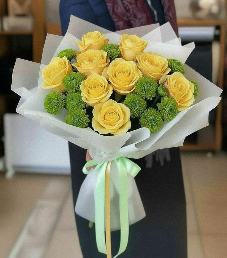 Букет цветов из: Хризантемы и Розы в Шайковке