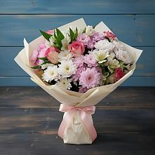 Букет цветов из:  Хризантемы, Альстромерии и Розы в Шайковке